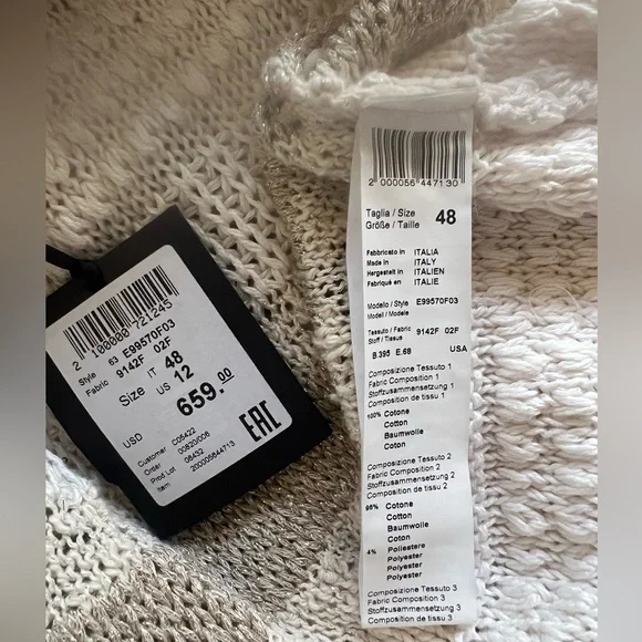 NWT $659 Peserico Striped Cardigan Vest Cream Tan Gold Sequin Italy Size 48 US12 - Picture 6 of 11